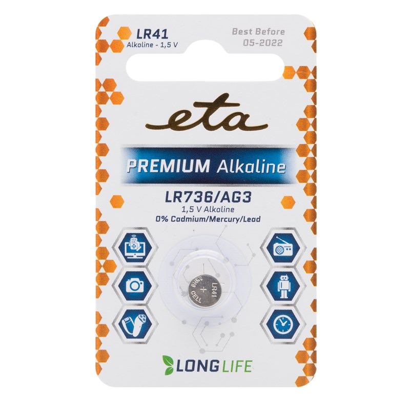 Baterie alkalická ETA PREMIUM ALKALINE LR41, blistr 1ks