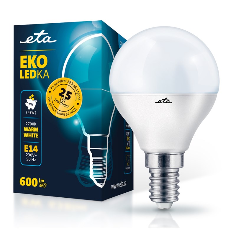 Žárovka LED ETA EKO LEDka mini globe 7W, E14, teplá bílá