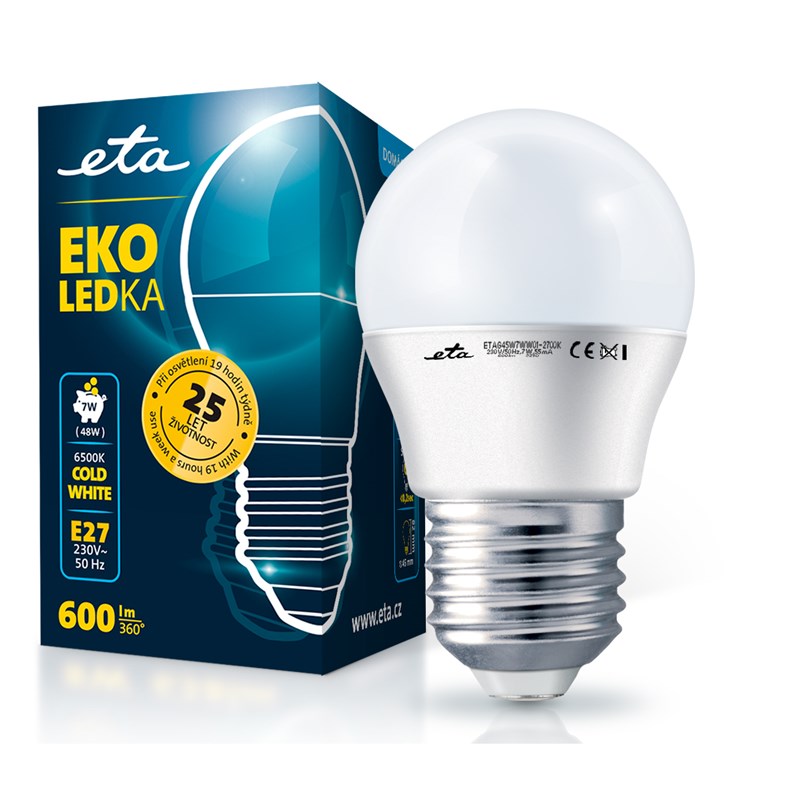 Žárovka LED ETA EKO LEDka mini globe 7W, E27, studená bílá