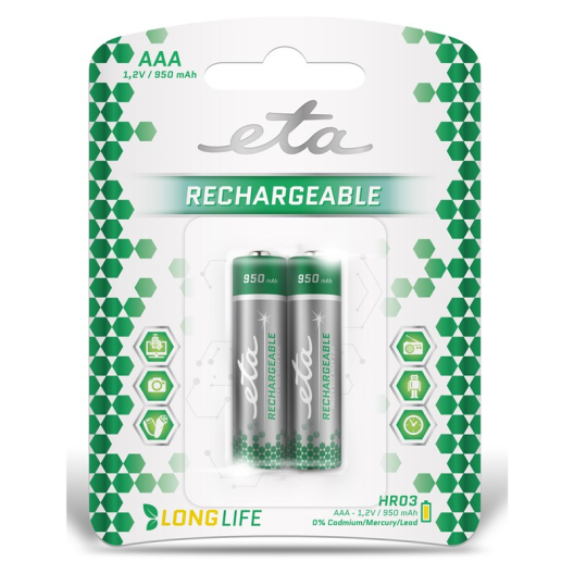 ETA AAA, HR03, 950mAh, Ni-MH, blistr 2ks