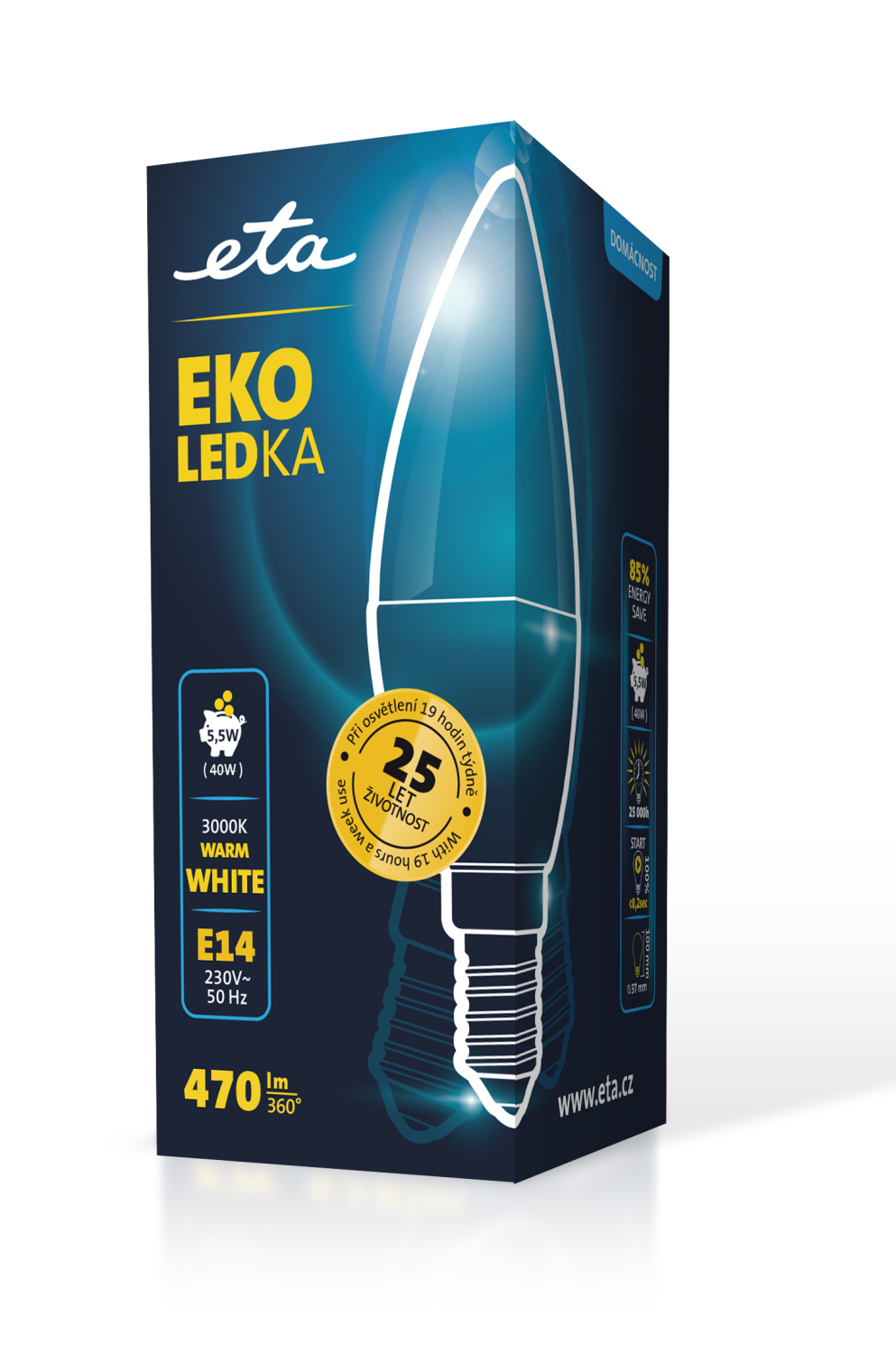 Žárovka LED ETA EKO LEDka svíčka 5,5W, E14, teplá bílá