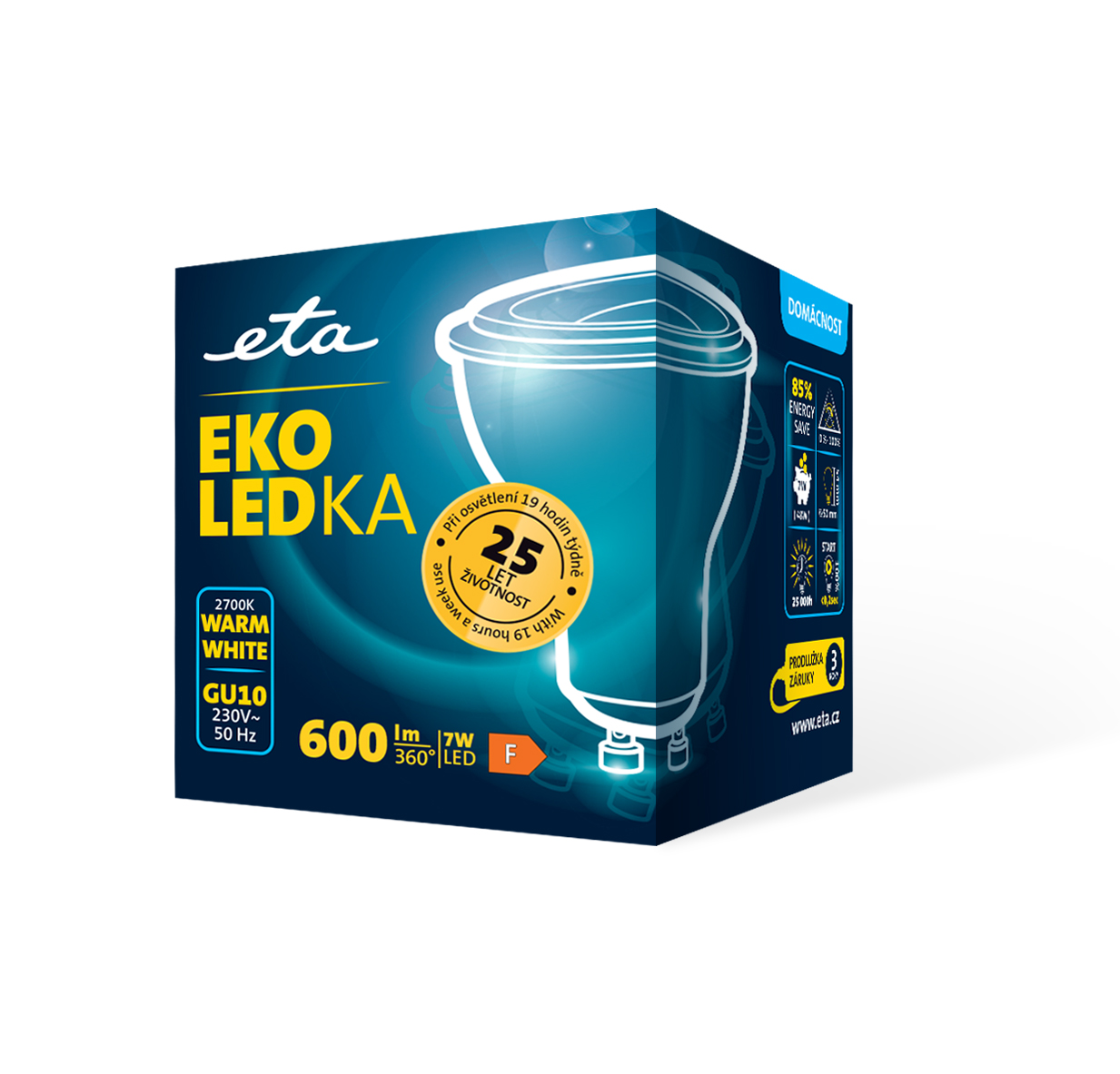 Žárovka LED ETA EKO LEDka bodová 7W, GU10, teplá bílá