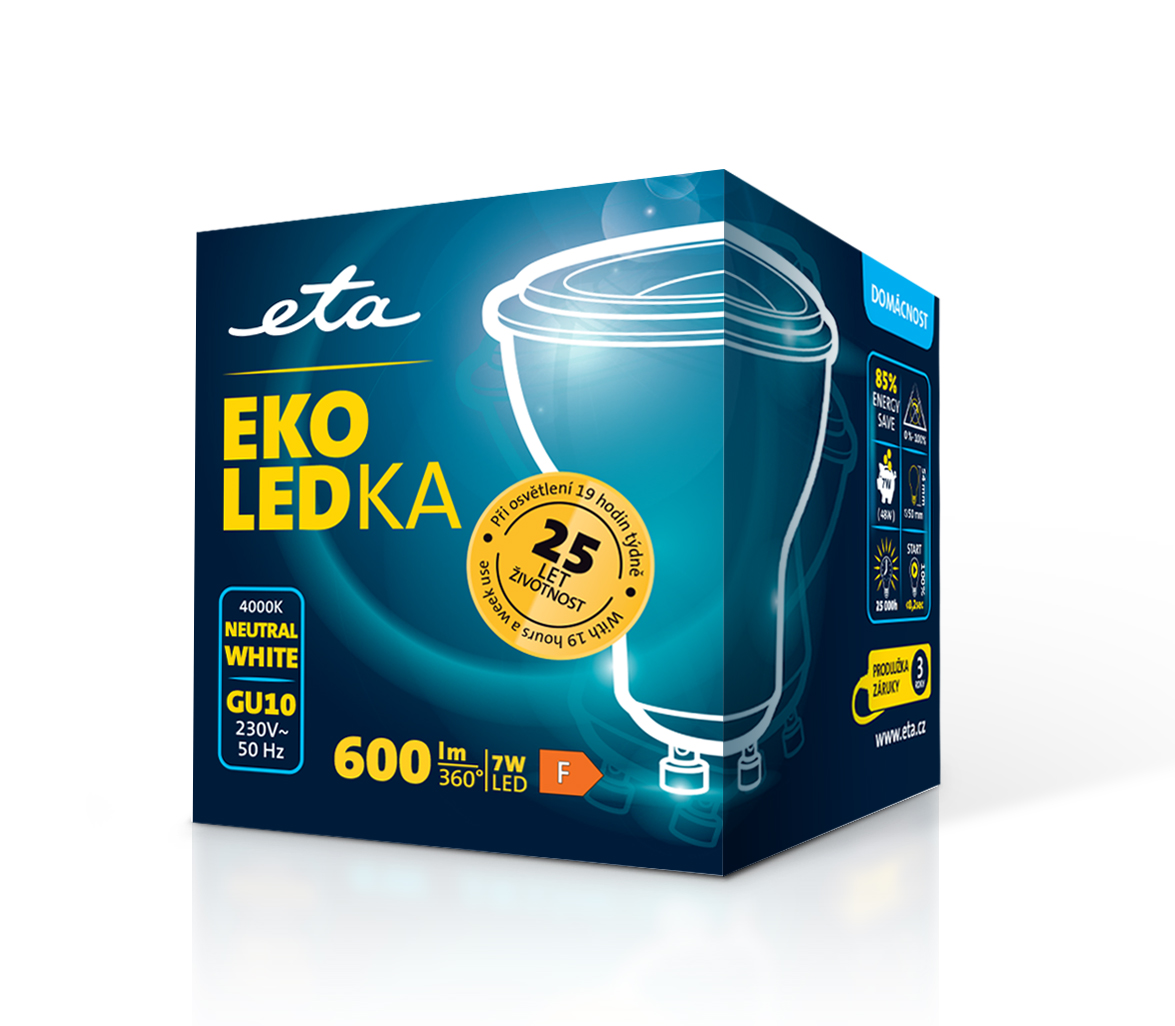 Žárovka LED ETA EKO LEDka bodová 7W, GU10, neutrální bílá