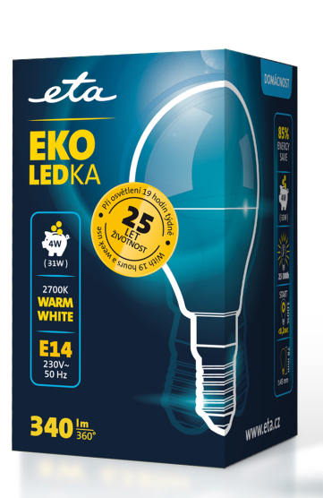 Žárovka LED ETA EKO LEDka mini globe 4W, E14, teplá bílá