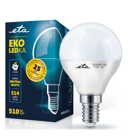 Žárovka LED ETA EKO LEDka mini globe 6W, E14, neutrální bílá