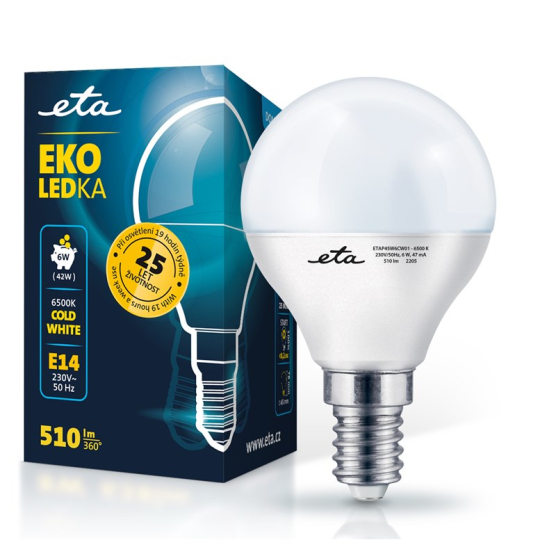 Žárovka LED ETA EKO LEDka mini globe 6W, E14, studená bílá