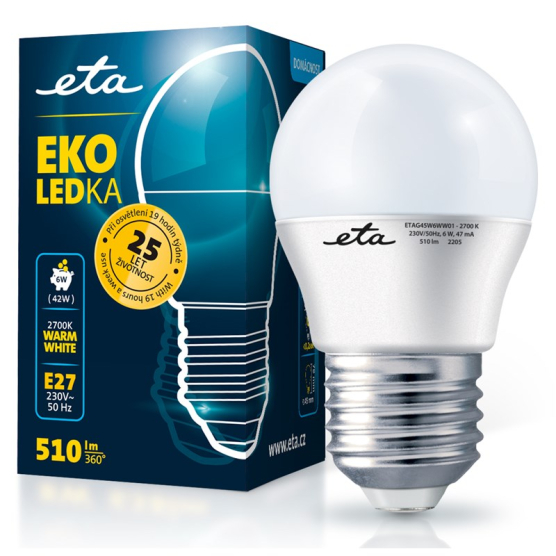 Žárovka LED ETA EKO LEDka mini globe 6W, E27, teplá bílá