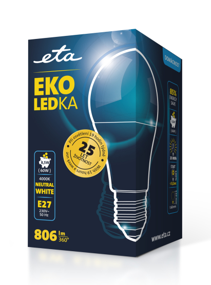 Žárovka LED ETA EKO LEDka klasik 8,5W, E27, neutrální bílá