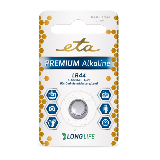 Baterie alkalická ETA PREMIUM ALKALINE LR44, blistr 1ks