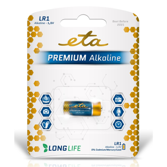 Baterie alkalická ETA PREMIUM ALKALINE LR1, blistr 1ks