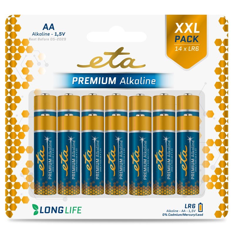 Baterie alkalická ETA PREMIUM ALKALINE AA, LR06, blistr 14ks