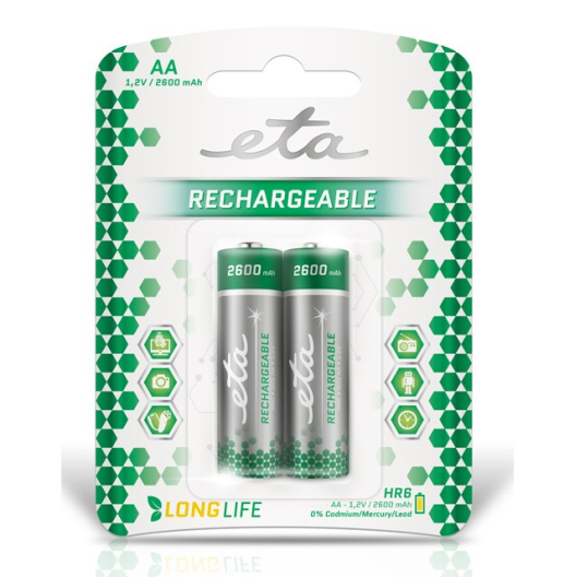 ETA AA, HR06, 2600mAh, Ni-MH, blister 2ks