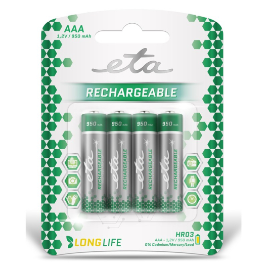 ETA AAA, HR03, 950mAh, Ni-MH, blister 4ks