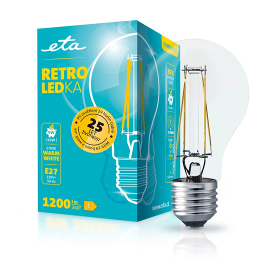 ETA RETRO LEDka klasik filament 9W, E27, teplá bílá