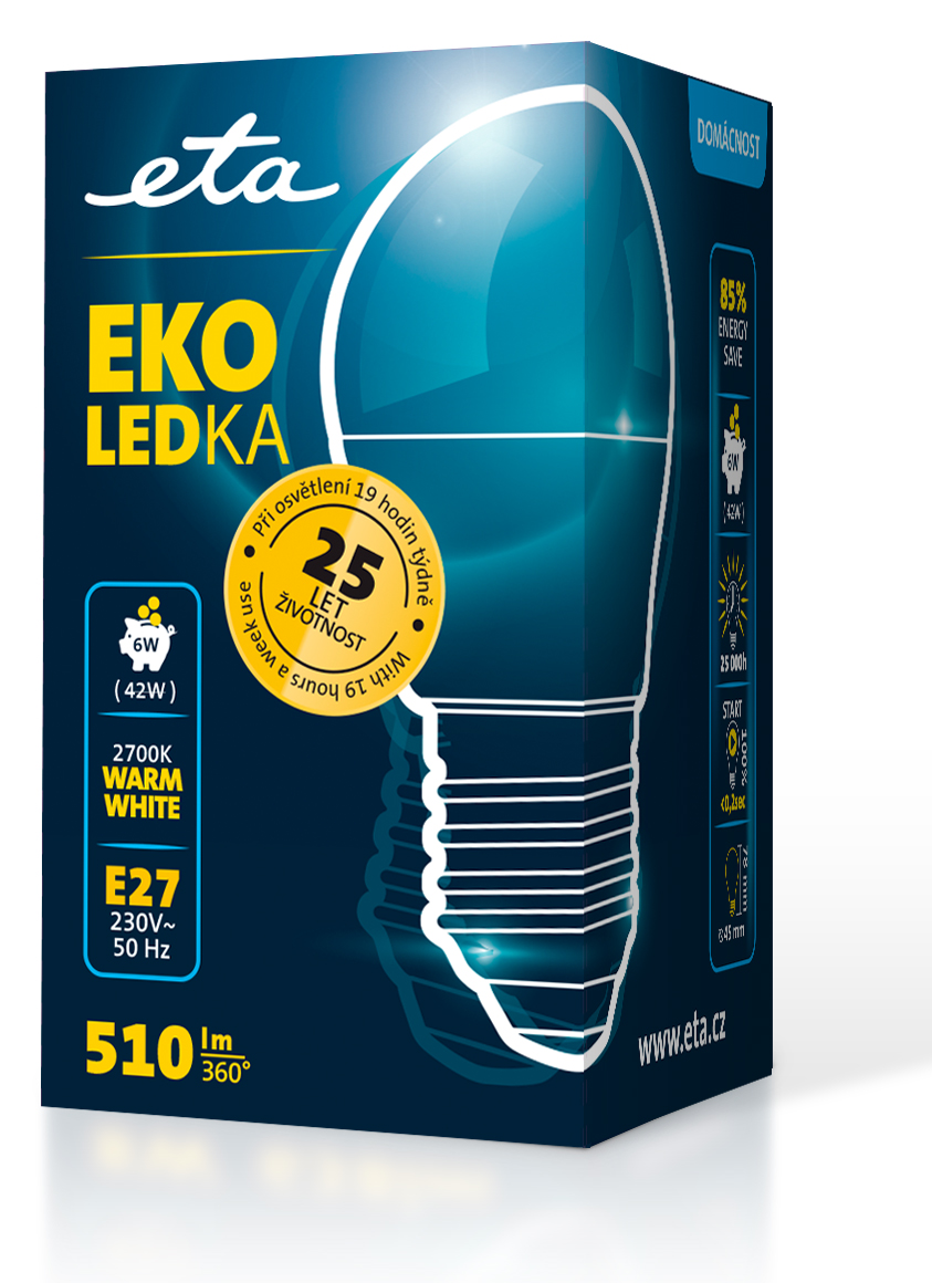 LED žiarovka ETA EKO LEDka mini globe 6W, E27, teplá bílá