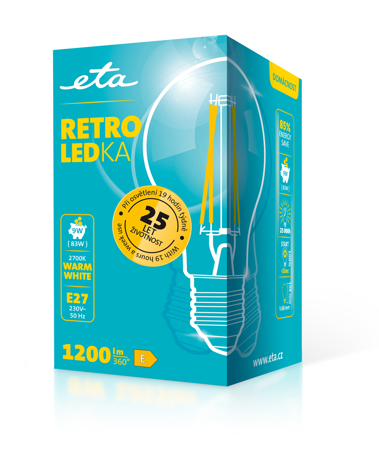 Žárovka LED ETA RETRO LEDka klasik filament 9W, E27, teplá bílá