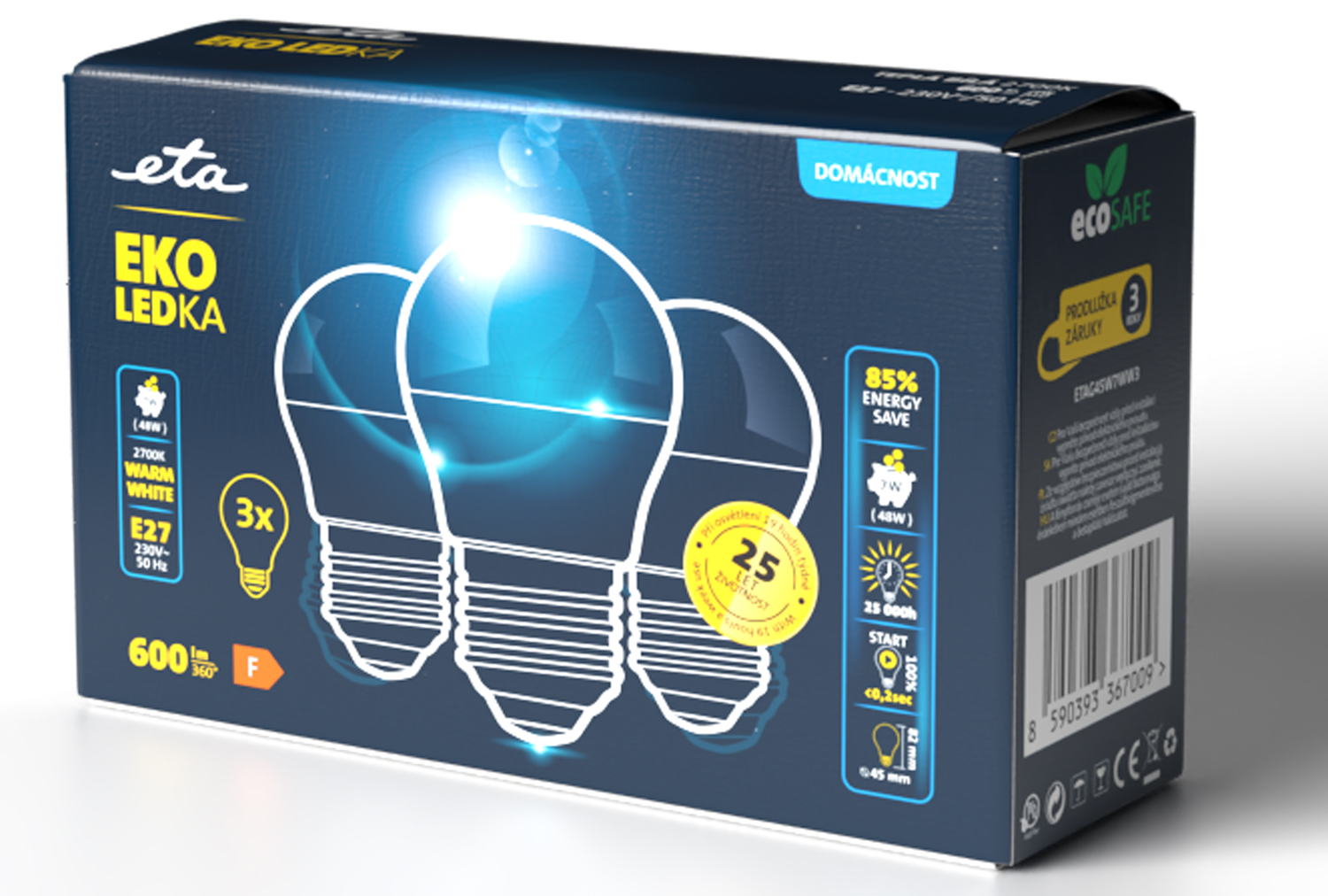 Žárovka LED ETA EKO LEDka mini globe 7W, E27, teplá bílá, 3ks