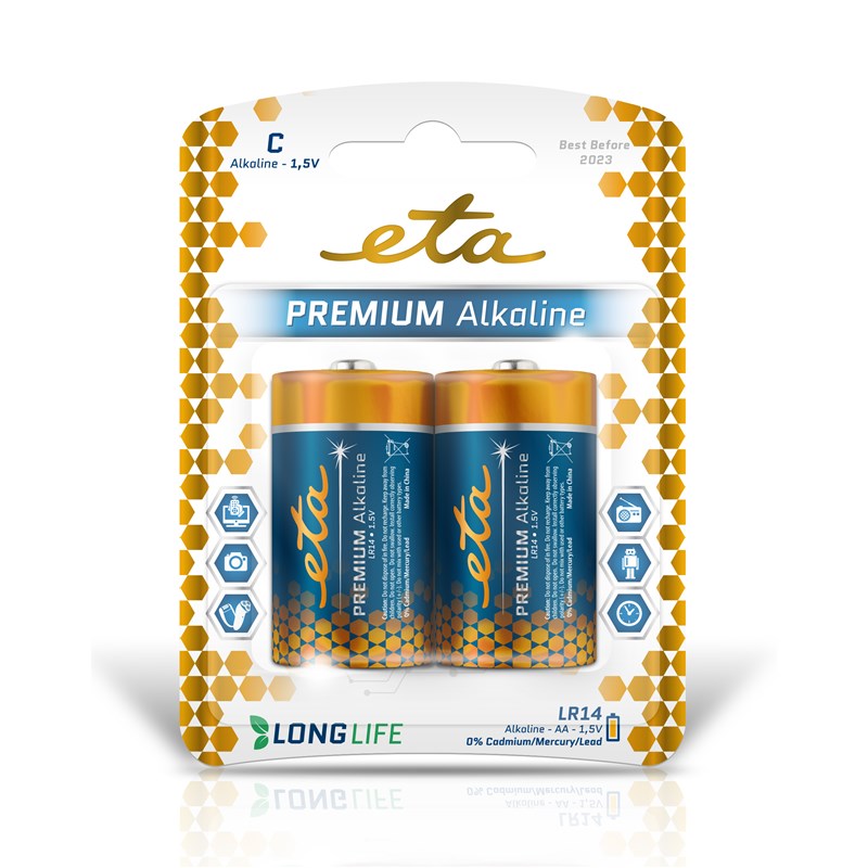 Baterie alkalická ETA PREMIUM ALKALINE C, LR14, blistr 2ks