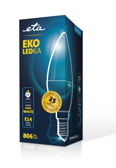 Žárovka LED ETA EKO LEDka svíčka 8W, E14, teplá bílá