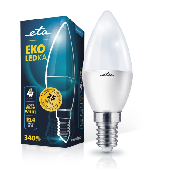 LED žiarovka ETA EKO LEDka sviečka 4W, E14, teplá biela