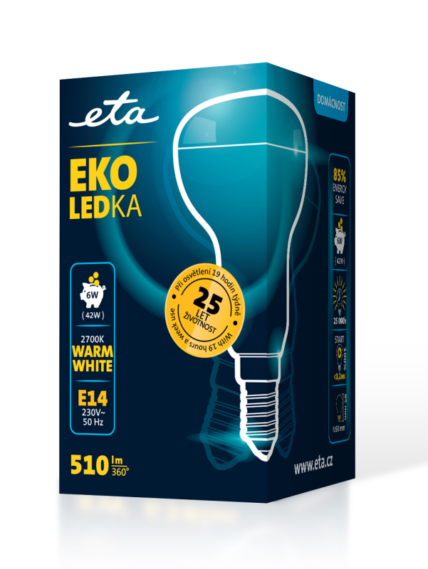 Žárovka LED ETA EKO LEDka reflektor 6W, E14, teplá bílá